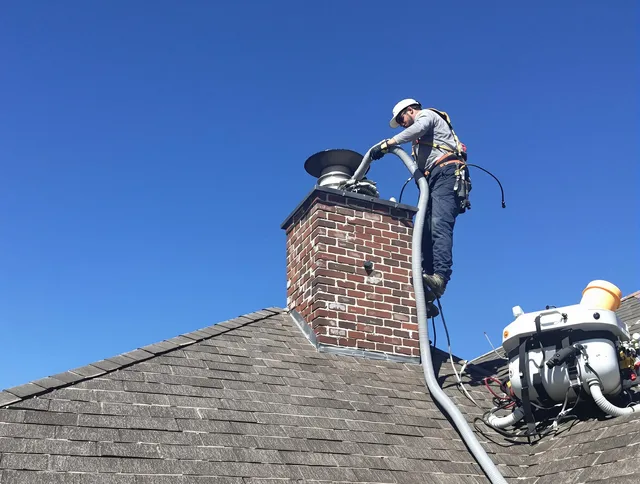 Dedicated Ansonia Chimney Sweep team member cleaning a chimney in Ansonia, CT