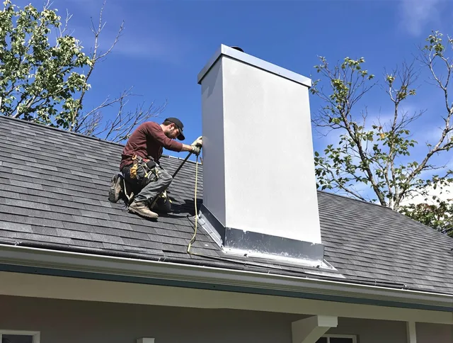 Ansonia Chimney Sweep team member finishing chimney construction in Ansonia, CT