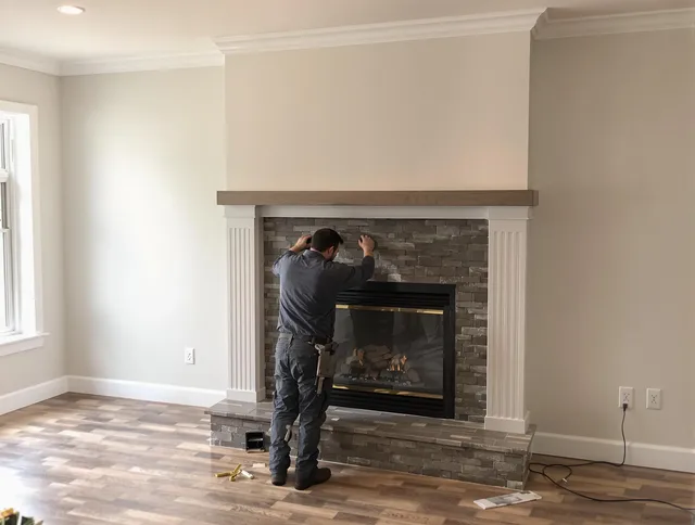 Ansonia Chimney Sweep finishing a custom fireplace install in Ansonia, CT